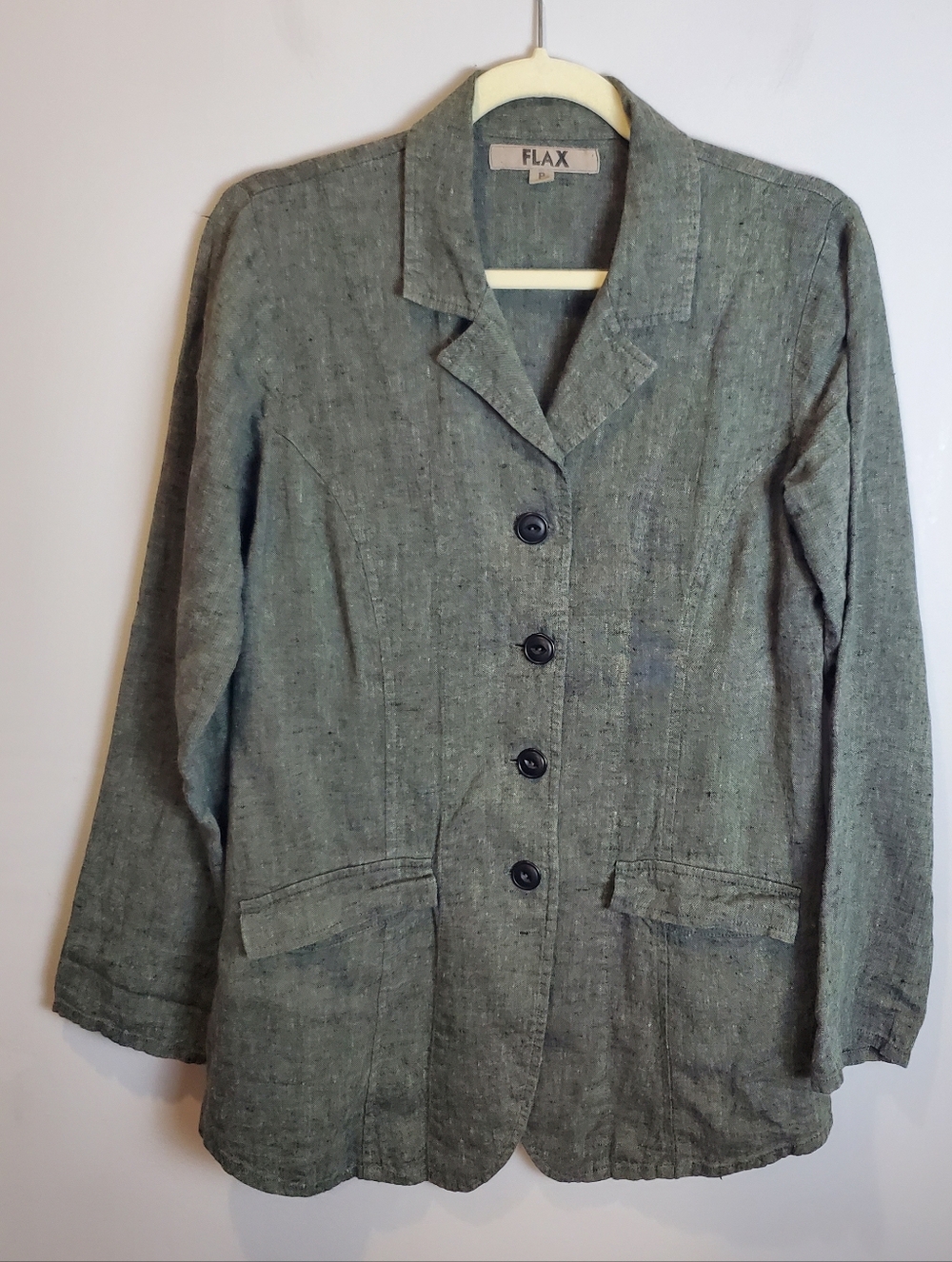 FLAX Women's Linen Button Down Shirt Long Jacket Oversized Lagenlook size P